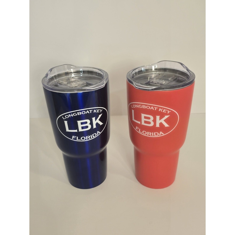 Insulated Stainless 30 oz Tumbler Set Marine Blue Neon Orange Florida Beach NEW‎